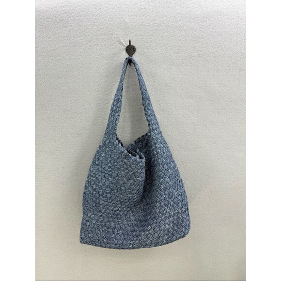 Womens Denim Blue One Shoulder Woven Hobo Shoulder Bag - Picture 10 of 10